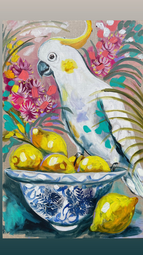 Cockatoo and lemons - art print