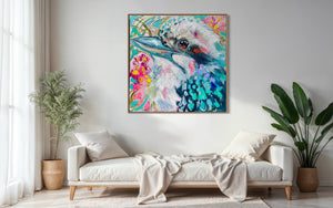 Kookaburra call - original on Belgian linen   - 90x90 Cm