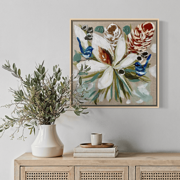 Bush blooms 2 -original on Belgian linen 30x30 cm