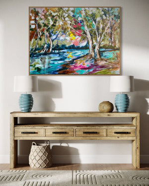 Dappled light and river gums -Original on Belgian linen  90x120  Cm