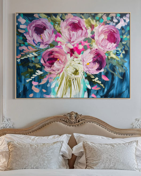 Midnight Peony blooms -original on gallery canvas   75x100 cm
