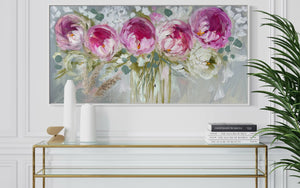 60x120 cm - blush charms peony - original on gallery canvas