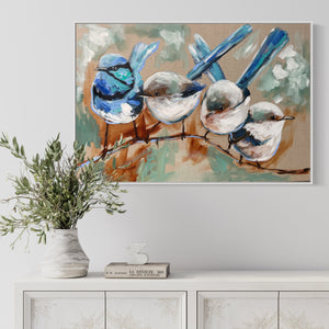 My home , my heart - fairy wren family - 60x90cm - original on Belgian linen