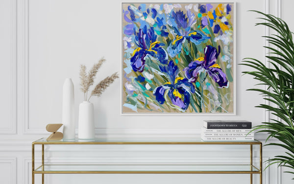 Iris sentiment - 60x60 cm - original on Belgian linen
