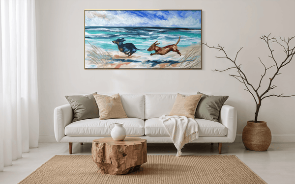 Chasing seagulls - 60x120 cm original on gallery canvas
