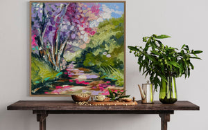 Jacaranda season - 76x76 cm - original on Belgian linen - lay by welcome