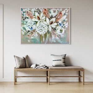 Elegant magnolia and banksia -Original on Belgian linen 75 x100 Cm