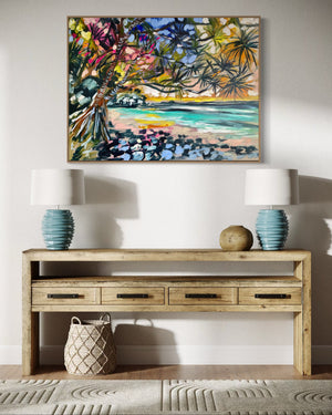 Glowing sunset - little cove - noosa - original on Belgian linen 75x100  cm