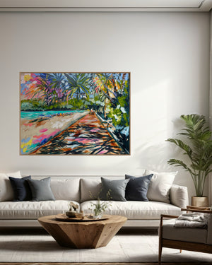 Shady Pandanus Palms - Noosa boardwalk- Original on Belgian linen 90x120  Cm