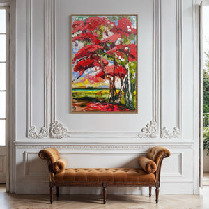 60x90 cm - scarlet poinciana  -original on gallery canvas