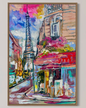 Cafes of paris- 60x90 cm - original on Belgian linen