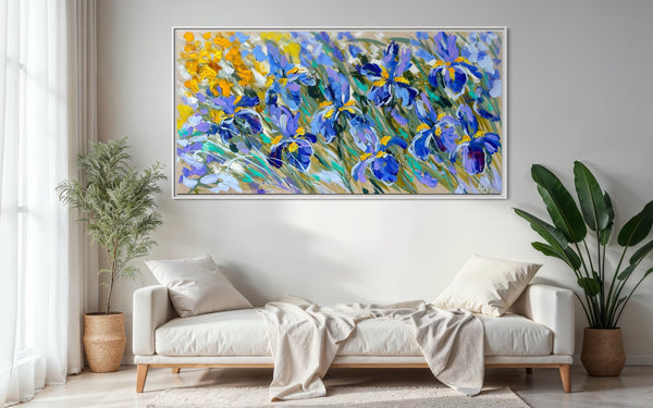 Iris in bloom - Original on belgian linen  -75x150 Cm