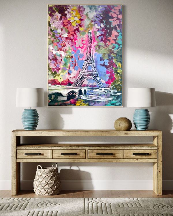 “Spring on the Siene -Paris “-original on Belgian linen 75x100 cm
