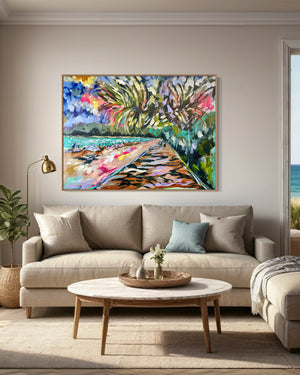 Afternoon walks  - Noosa Main Beach  -Original on Belgian linen  90x120  Cm