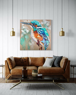 Aure Kingfisher-original on belgian linen - 90x90 Cm