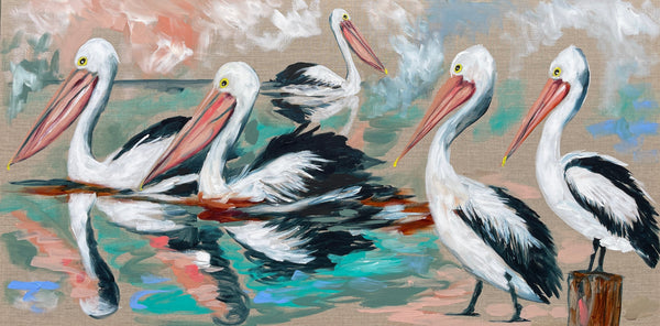 Party of five - pelicans- art print