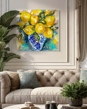 Antique Lemon Vase   - 76x76cm -original on Belgian linen