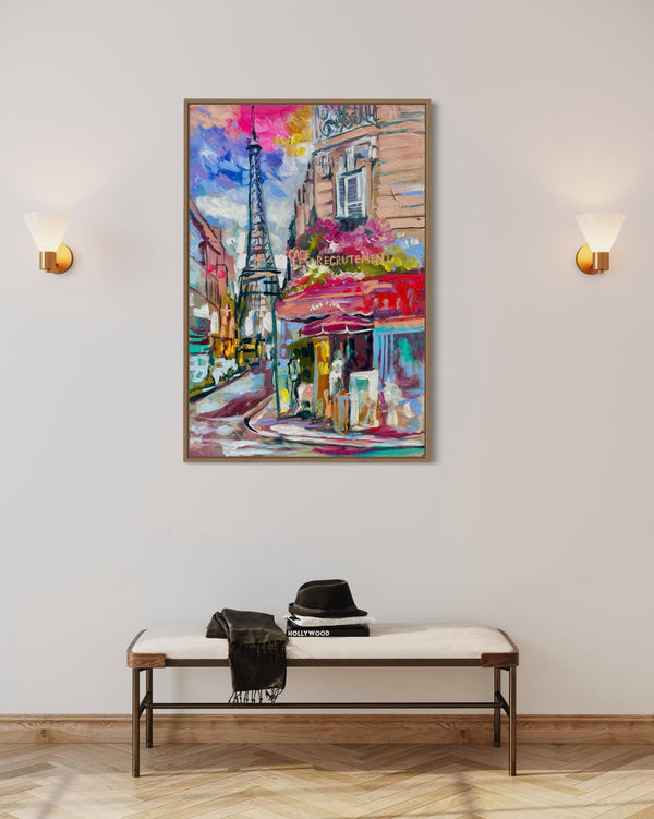 Cafes of paris- 60x90 cm - original on Belgian linen