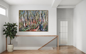 Shady gum and grass trees - Original on Belgian linen 90x120  Cm