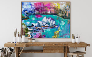 Celebrating Sydney  -Original on Belgian linen  90x120  Cm