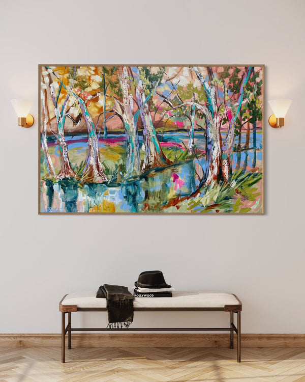 Sundown river gum- Original on Gallery canvas 100x150  Cm