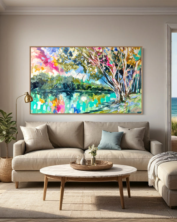 Blush Sunset River gum -original on gallery canvas 90x150  cm