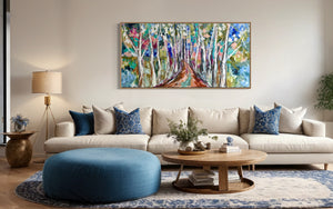 Gum Tree Laneway  - original on Belgian linen 75 x150 cm