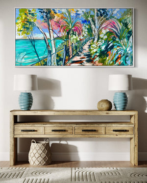 Breezy walks to Tea Tree Bay -Original on Belgian linen 75x150 Cm