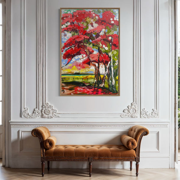 60x90 cm - scarlet poinciana  -original on gallery canvas