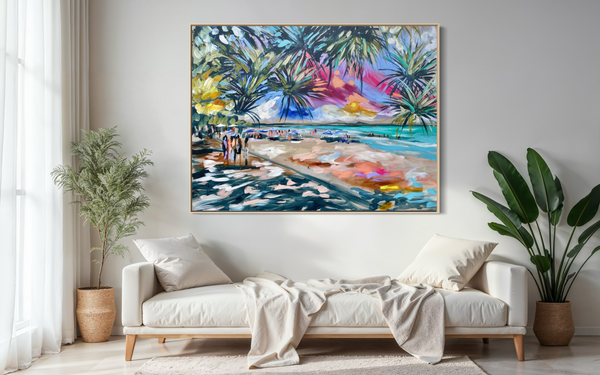 Sensational summers  - Noosa Main Beach - Original on Belgian linen 90x120 cm