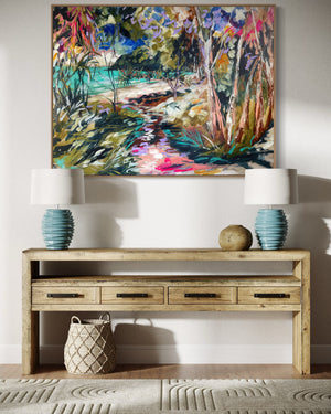 Discovering Tea Tree Bay - Noosa  -Original on Belgian linen  90x120  Cm