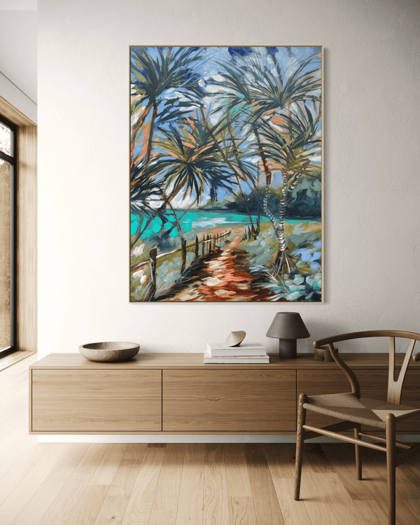 Secret beach trail   -Original on Belgian linen  90x120 cm