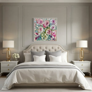 Forget me not Rosa - 76x76 cm - original on Belgian linen - lay by welcome