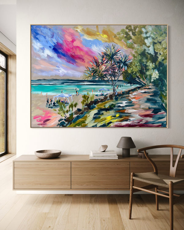 Our Favorite place - Noosa Beach - Original on Belgian linen 90x120 cm