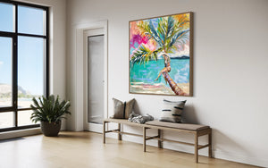 Palm trees in paradise  - Original on Belgian linen 90x90cm