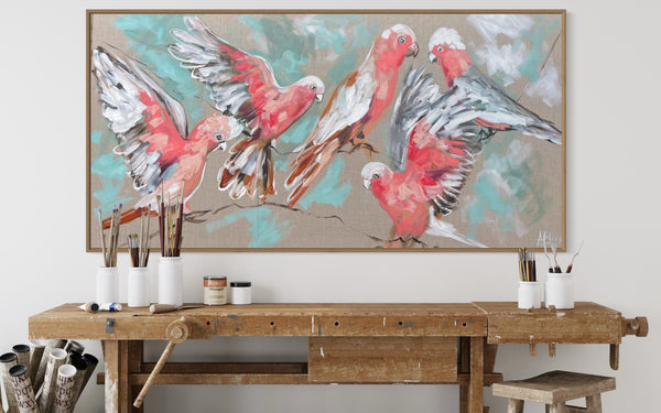 Blush Galah  - Original on belgian linen  -75x150 Cm