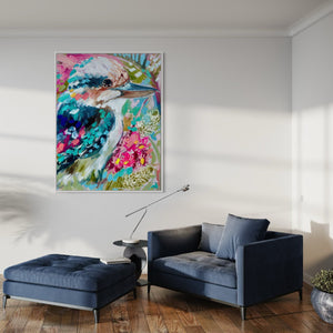 Clancy Kookaburra  - original on Belgian linen  - 75x100 Cm