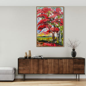 60x90 cm - scarlet poinciana  -original on gallery canvas