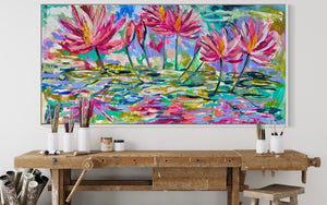 Kakadu waterlily - original on gallery Canvas 90 x180  cm