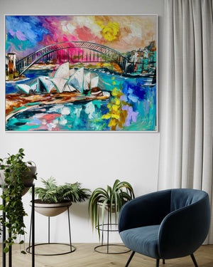 Colours of Sydney  -Original on Belgian linen  90x120  Cm