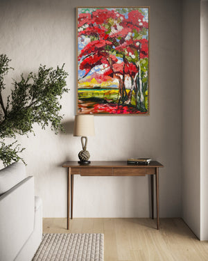 60x90 cm - scarlet poinciana  -original on gallery canvas