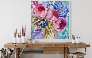 60x60 cm - peony and hydrangea  bouquet