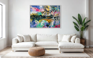 Glowing Misty River Gums -Original on Belgian linen 90x120 cm