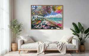 Summer Holidays  - noosa main beach -Original on Belgian linen 90x120 cm