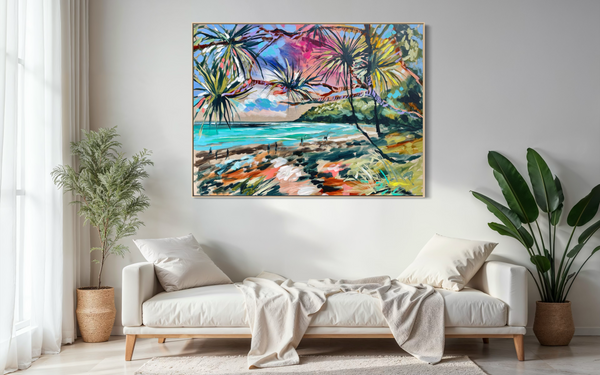 Blue skies - Tea tree bay - noosa -Original on Belgian linen  90x120 cm