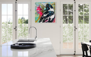 Tropical magpie - 60x60 cm - original on Belgian linen