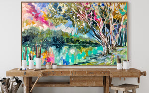 Blush Sunset River gum -original on gallery canvas 90x150  cm