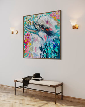 Kookaburra call - original on Belgian linen   - 90x90 Cm