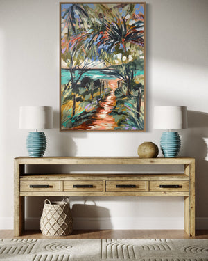 Our secret beach- original on Belgian linen 60x90 cm