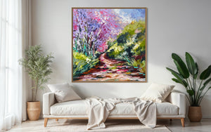 Spring  Flourish - Jacaranda- Original on Belgian linen - 120x120 Cm
